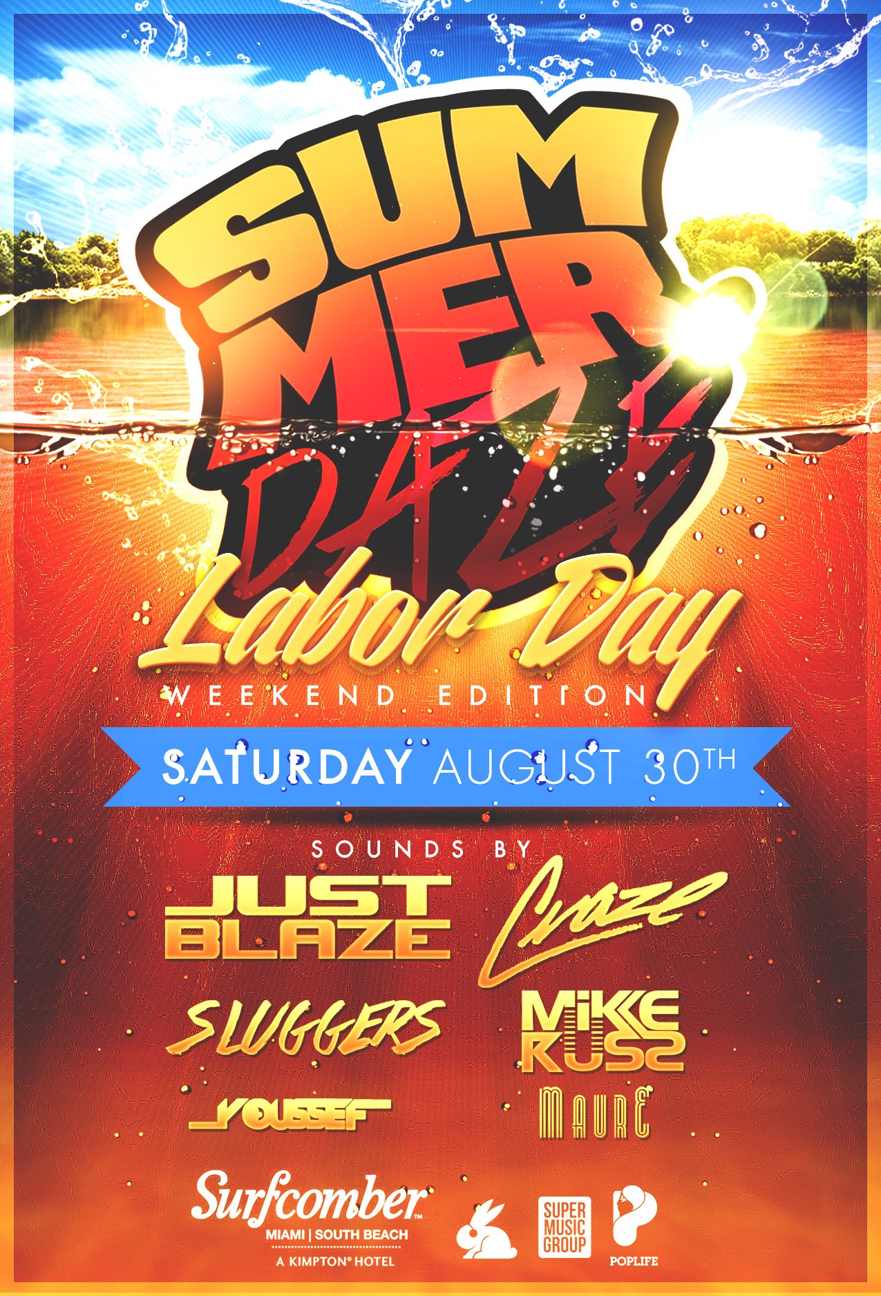 Summer Daze Labor Day Weekend flyer with Cazzette and Blasé at the Surfcomber