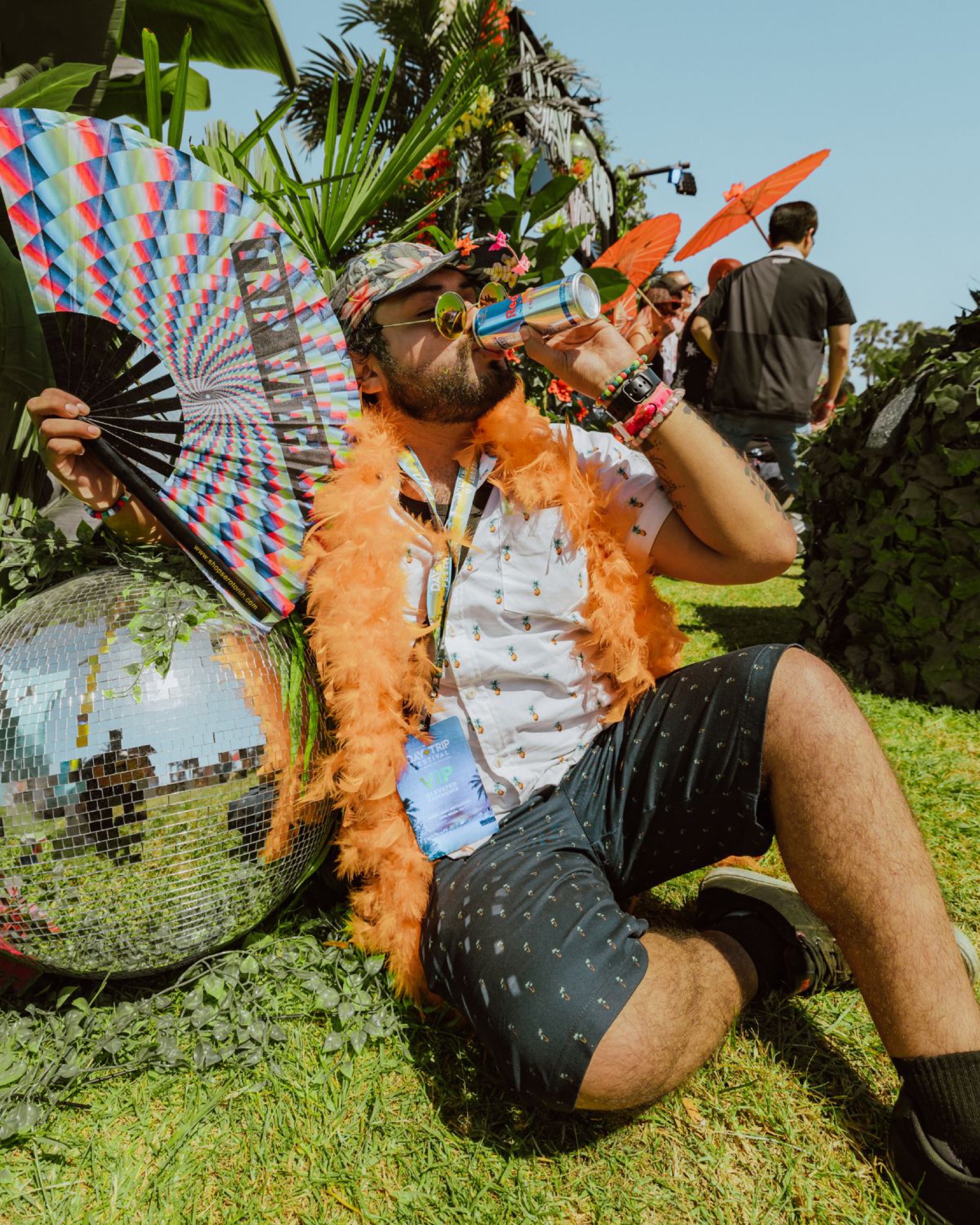 Day Trip VIP — disco balls and serotonin fans on the lawn